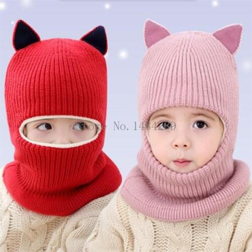 Autumn Winter Baby Hat for Boy Plus Velvet Thick and Windproof Cap Kids One-piece Neck Protector Face Hat for Girls Children Hat