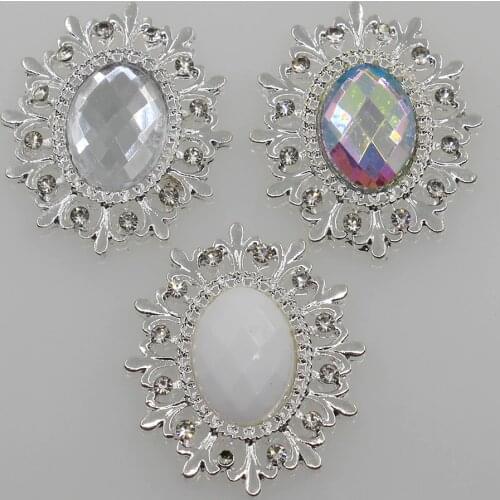 10pc oval Metal Rhinestone Button Flat back silver base DIY Accessories scrapbooking Luggage, shoes and clothing Decorative