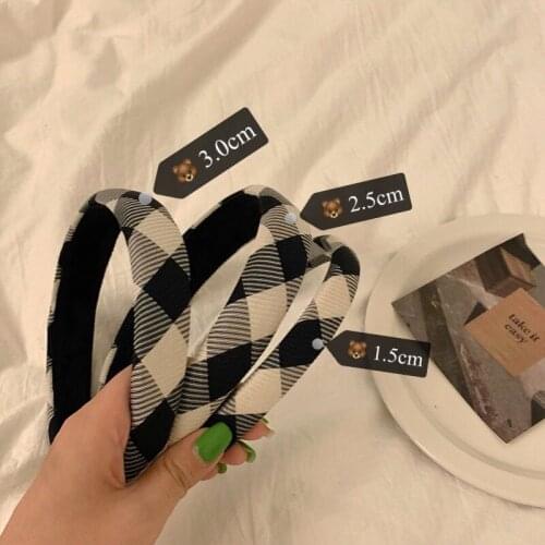 Early autumn classic retro plaid sponge headband French elegant female wild go out wide-brimmed headband Korean fashion trend