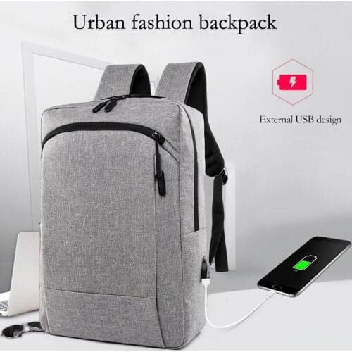 Simple Casual Style Backpack Unisex Solid Color Large Capacity Business Daily Daypack with USB Charging Port