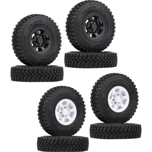 Buggy Rubber Tires 1.55inch Beadlock Wheel Rim for Pajero TF2 CC01 CC02 LC70 LC80 D90 RC 1:10 Off-Road Pack of 4