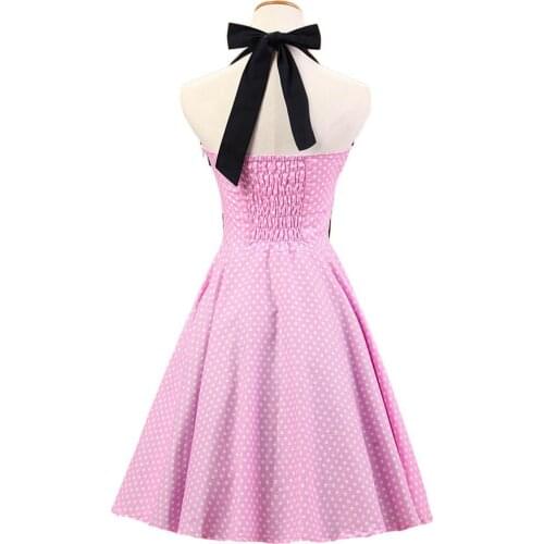 Halter Pink Dress Plus Size Women Summer Dresses Short Rockabilly Swing Retro Vintage Dress Pin Up Rock Girl Dot VD0146
