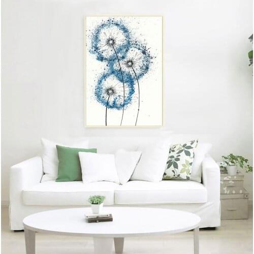 Nordic Abstract Minimalist Blue Dandelion Posters Art Watercolor Canvas Pictures For Living Room Bedroom Decor Unframed