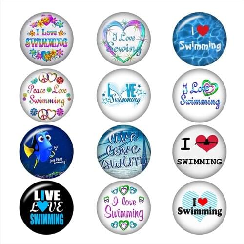 50PCS Mixed Glass Snap Button Jewelry I Love Swimming For DIY 18MM Button Snap Bracelet Necklace Jewelry