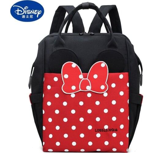 Disney minnie Diaper Bag Backpack Cartoon Polka Dot Multi-function Bow Mummy Bag Backpack Backpack Maternal Mom Bag Out Backpack