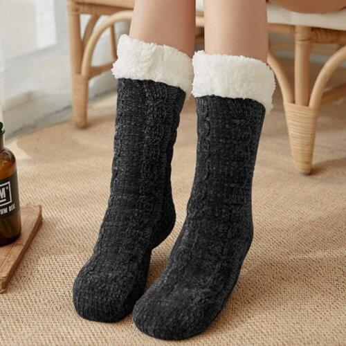 Thick Warm Sleep Socks Slippers Socks Thicken Women Girls Print Stripe Casual Non Slip Warm Winter Mid Tube Cute Socks New