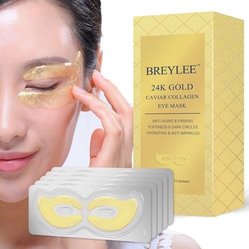 BREYLEE 24K Gold Eye Mask Caviar Collagen Essence Eye Patches Anti Aging Remove Wrinkle Sheet Mask Moisturizing Eye Skin Care