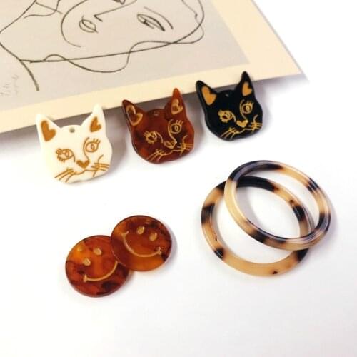 DIY Vintage Gold Cat Smiley Face Leopard Ring Earrings Headdress Accessories Earrings Pendant