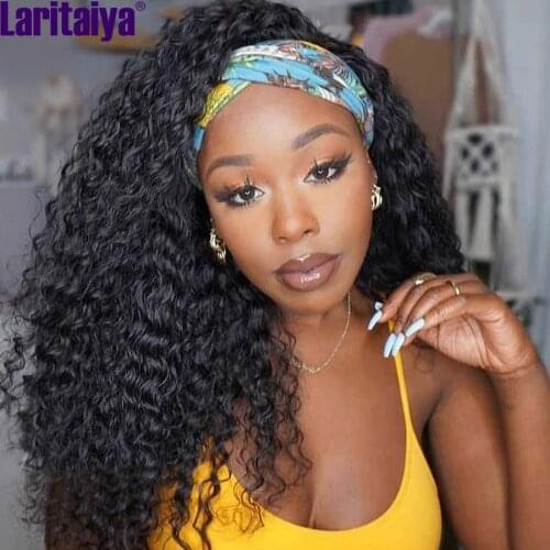 Water Wave Headband Wig Brazilian Human Hair Wigs 150% Density Machine Made Straight Hair Wigs With Head Band Glueless Scarf Wig