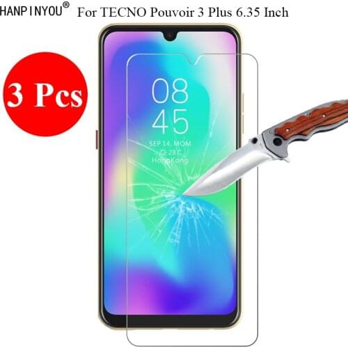 3 Pcs/Lot For TECNO Pouvoir 3 Plus 6.35" 9H 2.5D Tempered Glass Screen Protector Protective Film + Clean Tools