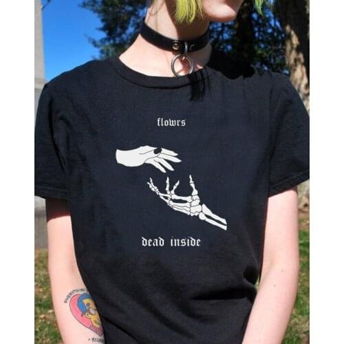 Gothic Flowrs Dead Inside hand art T-Shirt 100% Cotton graphic funny unisex tumblr camisetas women casual Fashion tshirt top tee