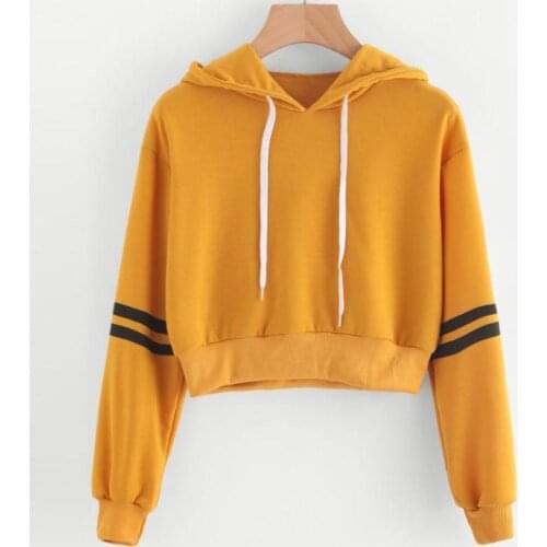 Womens Fashion Sweatshirt Women Varsity-Striped Drawstring Crop Hoodie Sweatshirt Jumper Crop Pullover Tops dropshipping