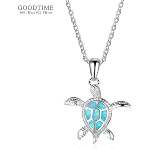 Fashion New 925 Sterling Silver Fine Jewelry Turtle Opal Pendant Necklaces Silver 925 Jewelry Party Necklace Gift For Girl Women