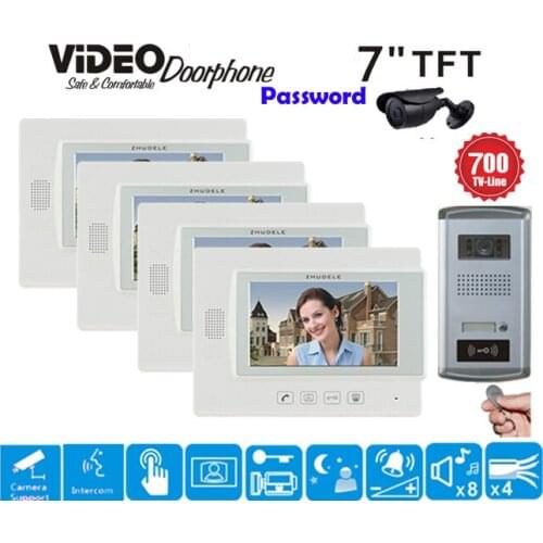 ZHUDELE International Touch Key 7"Color Video Door Phone Doorbell Intercom Support CCTV Camera IR HD IP56 Camera with ID Card