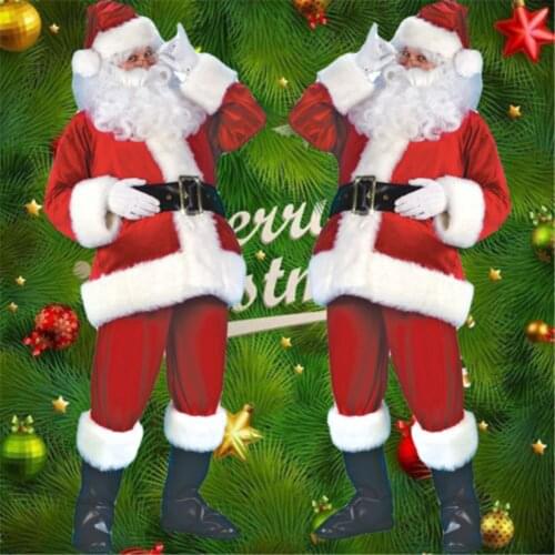 5Pcs Christmas Santa Claus Costume Cosplay Fancy Dress Adult Suits Cosplay Outfits Men Costume Suit For Adults Plus Size No Boot