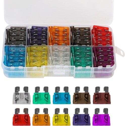 50/100 Pcs 2A 3A 5A 7.5A 10A 15A 20A 25A 30A 35A 40A Amp Auto Blade Type Fuse Set Clip Assortment Car Truck Fuses Fuse Tool