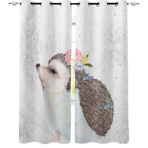 Watercolor Flowers Animal Hedgehog Window Curtains for Living Room Bedroom Kitchen Modern Curtains Home Decoration Drapes Blinds