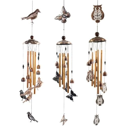 Besegad Retro Metal Wind Chimes Dove Butterfly Owl Wind Chimes with 4 Tubes 6 Bells for Outdoor Yard Garden New Year Home Decor