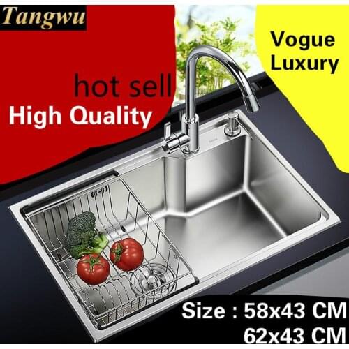 Free shipping Apartment luxury do the dishes kitchen single trough sink high quality 304 stainless steel hot sell 58x43/62x43 CM