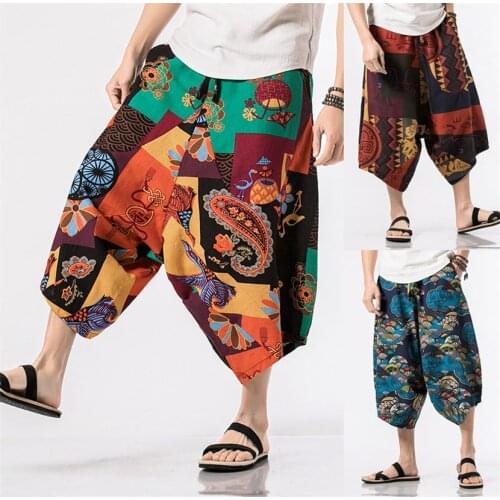 Japanese Traditional Plus Size Kimono Yukata Floral Wide Leg Pants Harlan Pant Loose Pattern Cardigan Samurai Harajuku Men Male