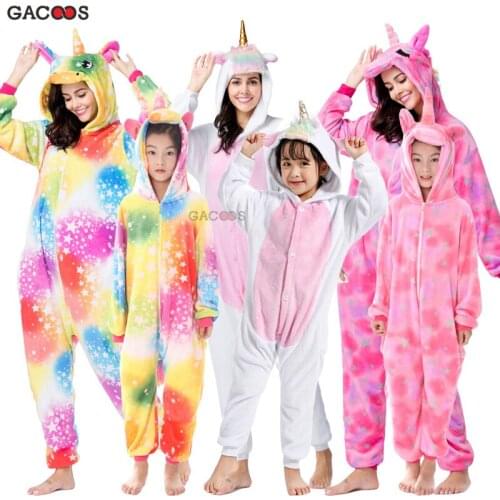 Kids Unicorn Pajamas Winter Onesie Adults Women Animal Kigurumi Sleepwear Winter Jumsuit Boy Girls Pyjama Cartoon Panda Costumes