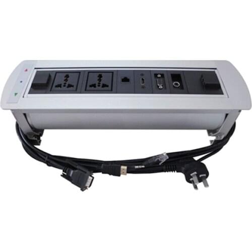 Electric Tabletop Outlet Flipping Manual revolving 180 Degree Hidden Socket 2 Plug Power+1 Network+1 HDMI +1VGA + 3.5 Audio