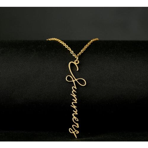 MumuXing Personality Vertical Simple Lady Necklace Jewelry Customized Name Stainless Steel perpendicular necklace for women gift