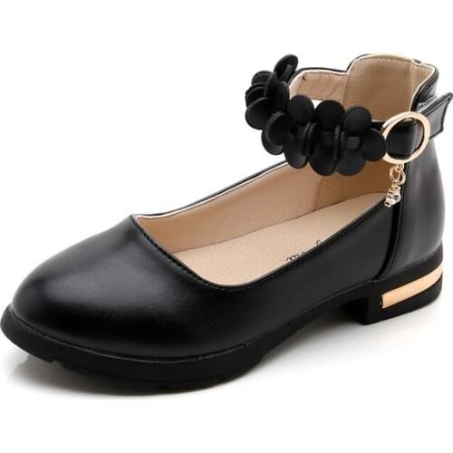 Girls Leather Shoes 2021 Autumn New Children Shoes Students Show Shoes Low-top Chic Flower Sweet for Wedding Chic Fashion 27-37