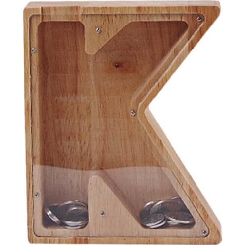 Creative Piggy Bank Letter Shaped Home Decor Personalized Transparent Window Burly Wood Meaningful Letters Coin Bank Kid Toys