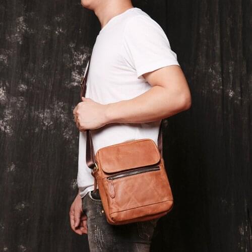 Retro Crazy Horse Leather Men Shoulder Bag Genuine Leather iPad Mini Crossbody Bags