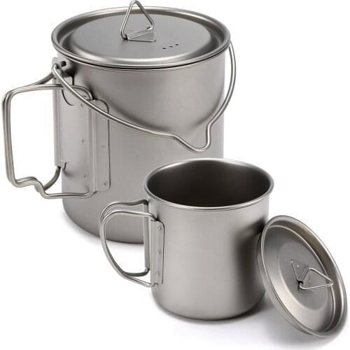 450ml 750ml Titanium Cup Set Ultralight Titanium Cup Hanging Pot Set Outdoor Portable Water Cup Foldable Handle