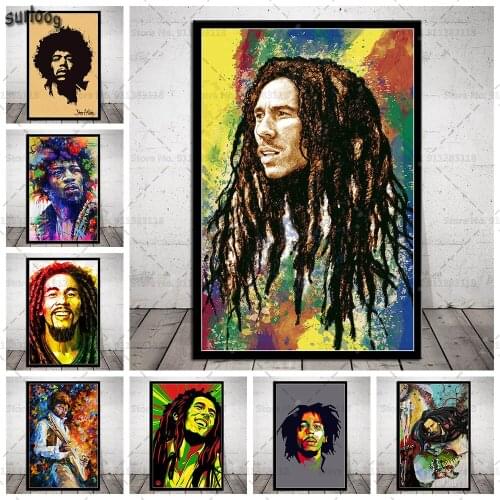 Bob Marley Wall Art Poster Hot Singer Star Retro Pictures Prints Canvas Painting for Living Room Home Decor