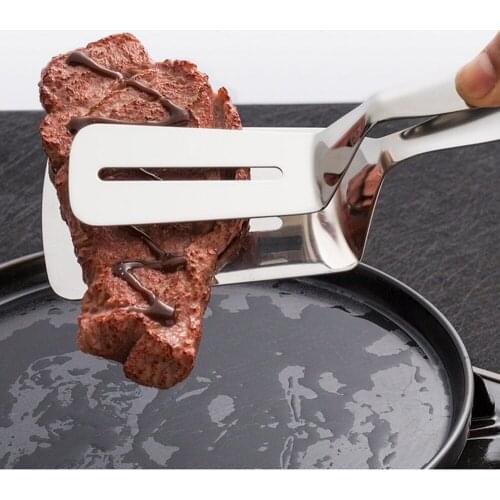 Stainless Steel BBQ Grilling Tong Steak Clip Bread Serving Tong Non-stick Kitchen Barbecue Cooking Tong Hollow Filter Oil