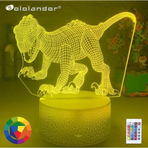 Newest Dinosaur 3D Illusion Lamp 7 Color Change Remote Touch LED Night Light Kids Lampara Baby Sleeping Decor Xmas Party Gifts