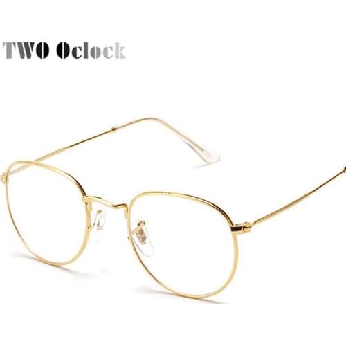 TWO Oclock Fashion Gold Metal Frame Eyeglasses For Women Female Vintage Glasses Clear Lens Optical Frames oculos de grau 3447