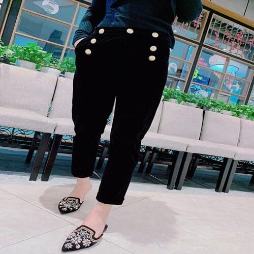 2021 autumn fashion button velvet pants women high waist warm harem pants