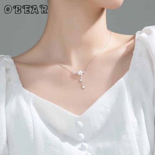 OBEAR Shell Flowers Long Tassel Necklace Mosaic Zircon Heart Shape Clavicle Chain Necklace For Women Party Jewelry