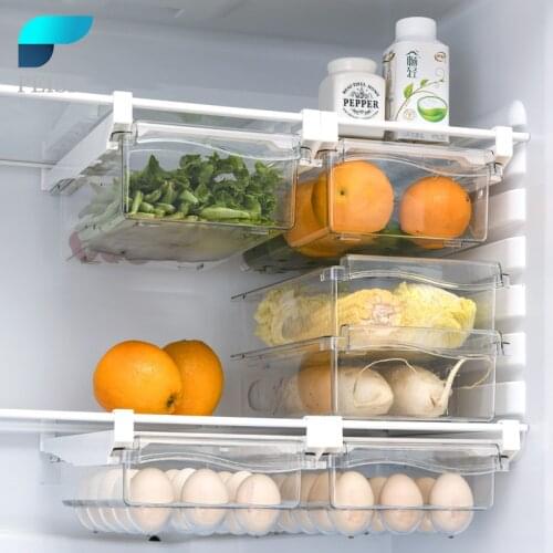 PEISI Plastic Clear Fridge Organizer Slide Under Shelf Drawer Box Rack Holder Refrigerator Drawer Kitchen Fruit Food Storage Box