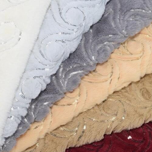 Sequin Rabbit Plush Fabric For toy slipper patch peacock hair home textile diy fleece sequin fabric 1Meter