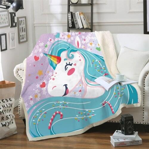 Rainbow Unicorn Bed Blankets,Cute Girl Flowers Unicorn Thick Double-Layer Plush Throws,Lightweight Travelling Camping Blanket