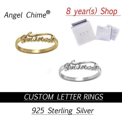 Custom Rings Angle Chime Brand Personalized Script Name Letter Ring Real 925 Sterling Silver