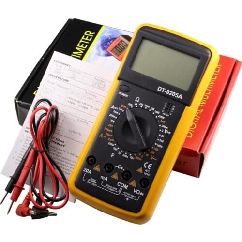 Digital LCD Handheld Word Multimeter DT-9205A Ammeter Voltmeter Resistance Capacitance Tester High Precision Multimeter AC DC