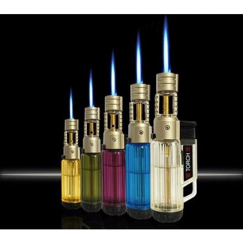 Transparent Visible Gas Blue Flame Torch Creative Windproof Turbo Lighter Cigar Smoking Smoking Accessories Gadgets For Men