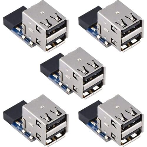 5Pcs Desktop Board USB Connector, 9Pin/10Pin Dual USB2.0 a Port Front Panel Adapter, USB Internal Motherboard Header