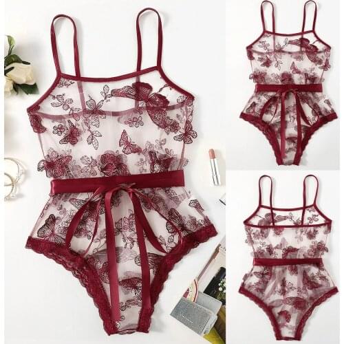 Sexy Lingerie Butterfly Embroidery Lingerie Women Underwear Sleepwear Bodysuit Jumpsuit Teddy Underwear Set нижнее белье