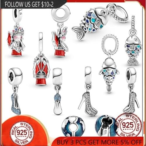 NEW 925 Sterling Silver Fish&Doll High and Heels Charms&Beads Fit Original Pandora Bracelet&Bangle Making Fashion DIY Jewelry