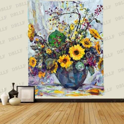 Vase Sunflowers Artwork Table Cover Tablecloth Home Decorations
