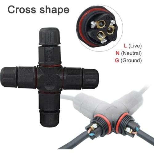 Floodlight Connector Cable Connector for Led Light Outdoor 3 Pin IP68 Straight T Cross Shape Waterproof Connector