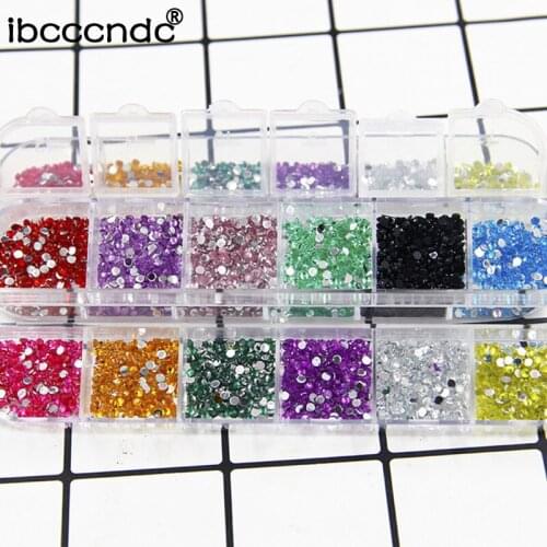 12 Colors box Nail Rhinestones 3000pcs 1.5mm Rhinestones Nail Decoration Round Colorful Glitters With Hard Case DIY Nail Art