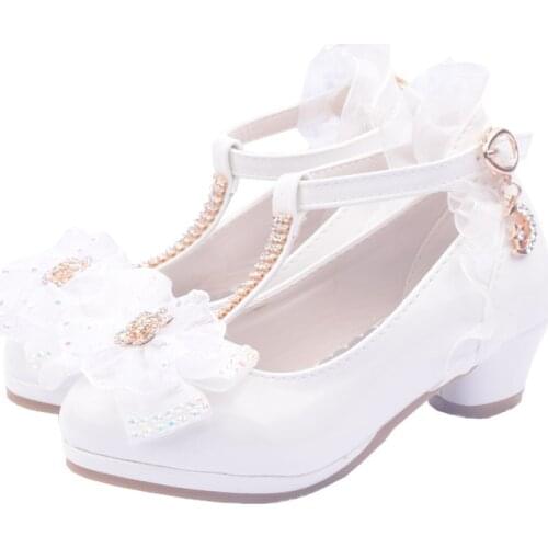 Fashion Kids Flower Diamond Girls Shoes For Party And Wedding ChildrenS Leather Shoes Dance High-Heeled Prinsessen School Shoes